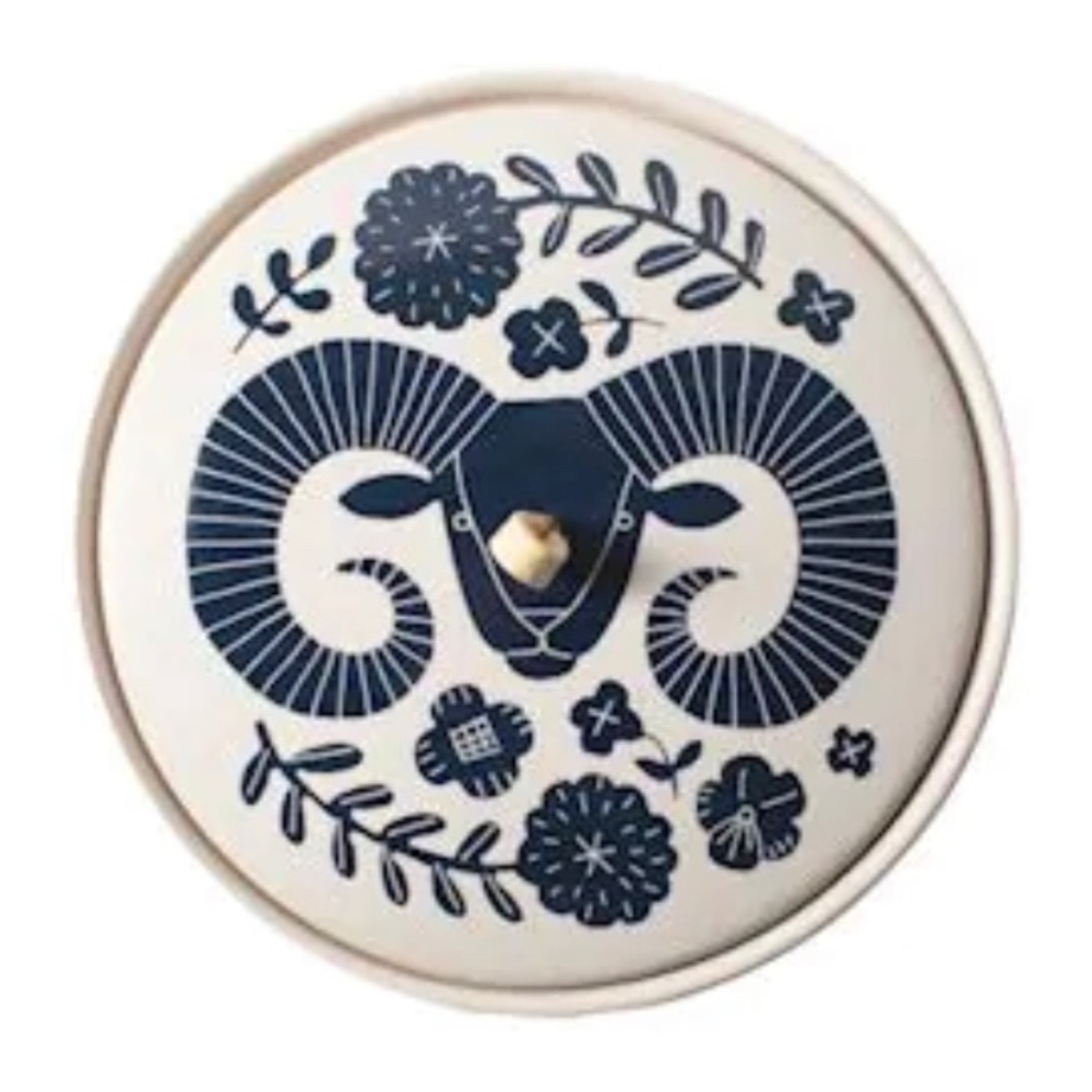 Zodiac…indigo “Aries” round ceramic decorative trinket box in Kraft gift box-NIB